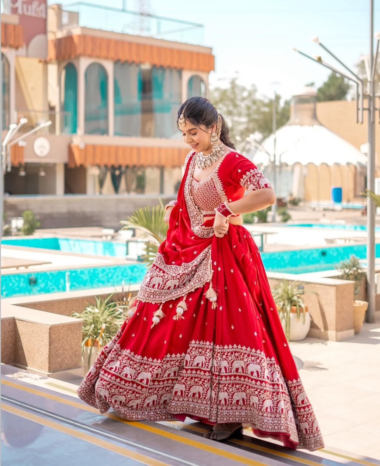Red Heavy Embroidery Thread & Sequence Work lehenga
